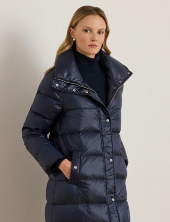 Lauren Ralph Lauren Metallic Funnelneck Down Maxicoat - Navy - S