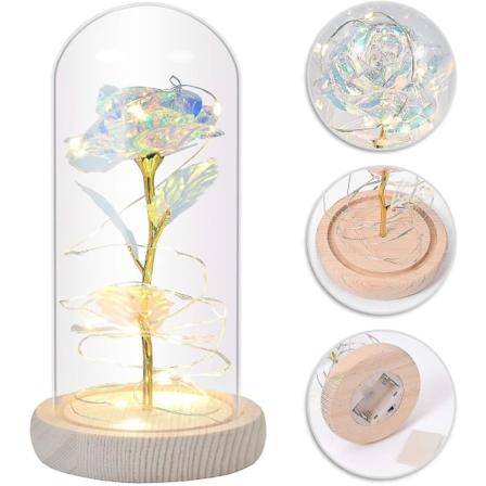 Roseblomstgave Skjønnheten og Udyret Rose Led Lys Glasskuppel Tre