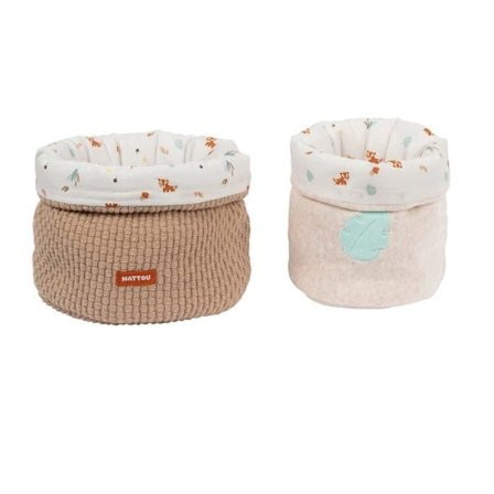 Nattou - 620451 - Set med 2 förvaringskorgar, bomull - polyester, ca. 20 x 20 cm + 20 x 15 cm, Vegan, Boris - Jungo, Beige