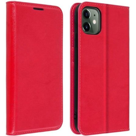 Étui Folio - AVIZAR - iPhone 11 - Ægte Læder - Rød - Video Støtte - 3 Kortlommer