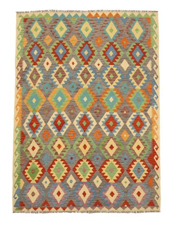 Oriental Kilim Afghan Old Style Rug 205X286 Brown/Orange Wool, Afghanistan