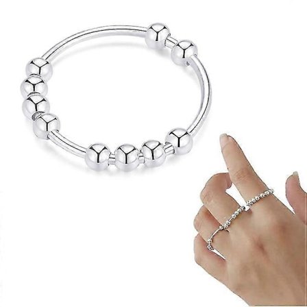 925 Sterling Sølv Anti Angst Ring Til Kvinder Mænd Fidget Ringe Mod Angst Angst Ring Med Perler Spinner Ring Til Gave