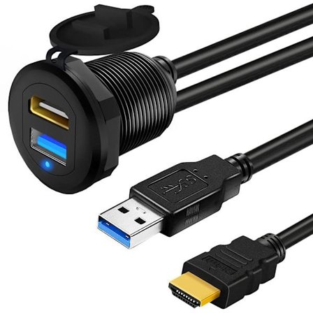 Flush Mount Cable Car Dash Panel USB 3.0 & HDMI