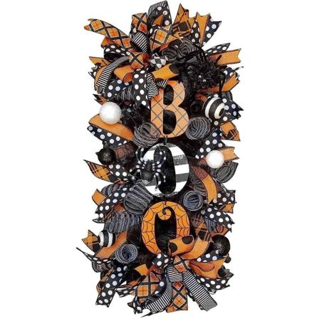 Halloween-kranssi etuovelle, Halloween-syksyn kranssi raidallinen kranssi, ulko- ja sisäoville (väri: oranssi, koko: yksi koko)