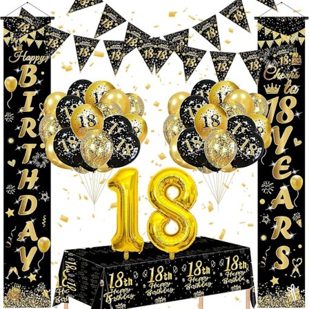 18-års födelsedagsfest dekorationssats med banderoll, ballonger och dukar