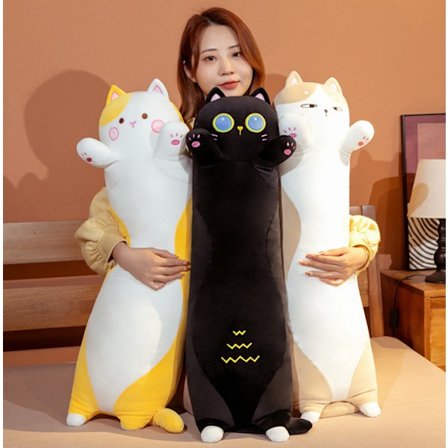 Sød kattebamse lang kropspude sort{FY}