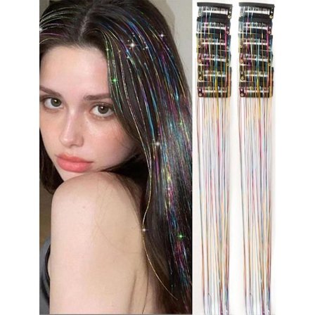 12st Clip In Hair Tinsel Hair Extensions Paket med 12st Hair Tinsel 20 tum Värmebeständig glitter hårförlängning