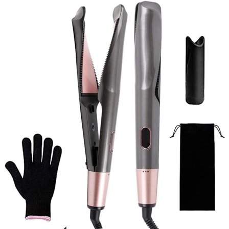 [LLC] 2-i-1 Rettetang & Krølltang, Profesjonell Keramisk, Vått/Tørt Hår, LCD, Justerbar Temperatur