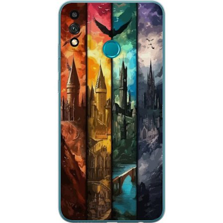 Kompatibel Mobilcover til Honor Honor 9X Lite Fire magiske slotte i forskellige elementfarver, episk fantasykunst med ild vand luft og mørke i detalj