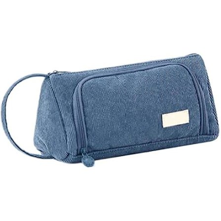 Suurikokoinen kynäkotelo, samettikangas, kahvalla, monitoiminen tarvikeorganisaattorikassi kouluun ja toimistoon (sininen)