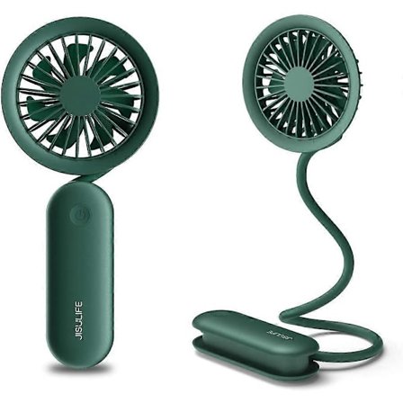 Bærbar USB genopladelig ventilator, med stærk vind, natlys, personlig støjsvag multifunktionel ventilator til barnevogn, cykel, nakke - Grøn