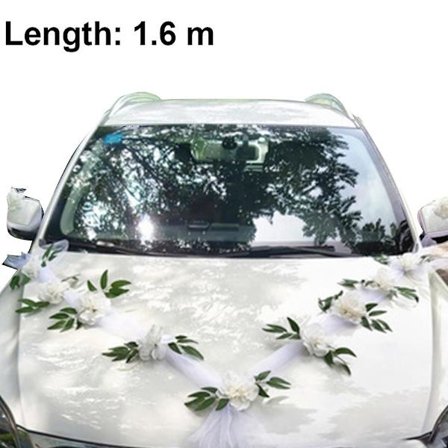 Bryllupsbil blomsterplate bånd sløyfe sett bilhodedekorasjon