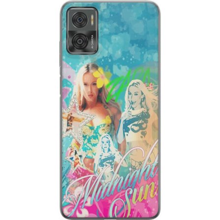 Kompatibelt Mobildeksel til Motorola Moto E22i Eventyrverden med Steve, Creeper og dyr i fargerik blokkgrafikk