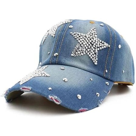 Dame Hat Diamond Flower Denim Baseball Cap Sommer Cowboy Hat Cowboy Hat Baseball Cap (Farve: B, Størrelse: Justerbar)