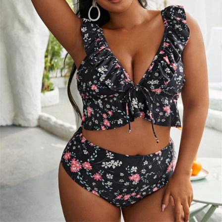 Kvinnor Print Ärmlös Två Delar V-hals Beskurna Badkläder