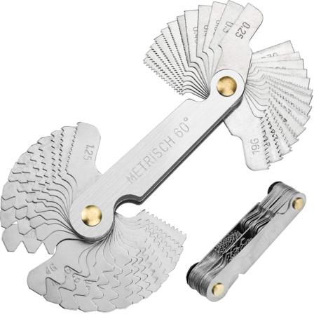 Trådtykkelsesmåler i rustfrit stål, Trådtykkelsesmåler 55° & 60° Pitch Gauge (metrisk + imperial) med 52 indsatte centermålere