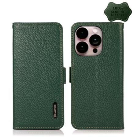 Khazneh Iphone 14 Pro Max Fodral Äkta Läder Rfid Grön