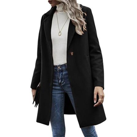 Damer Lapel Neck Overcoats Öppen Front Enfärgad Trench Coat