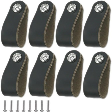 Tcgg - 8-pack läderhandtag, svarta läderhandtag för skåp, läderhandtag med skruvar, mjuka PU-läder dörrhandtag, enkla att installera, passar alla