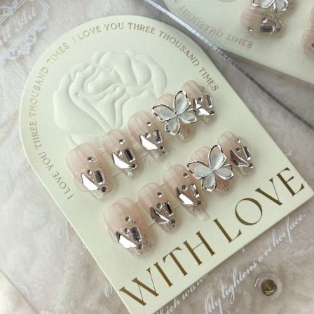 10st/kartong 3D Butterfly Handmade Nails Splinter Diamond False