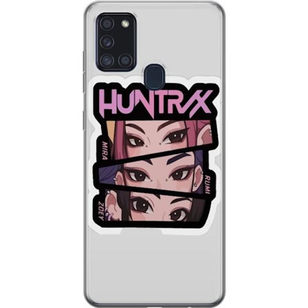 Yhteensopiva Puhelinkuori Samsung Galaxy A21s K-pop-inspiroitunut futuristinen tyttöryhmä neonvaloissa ja kosminen sci-fi-kohtaus