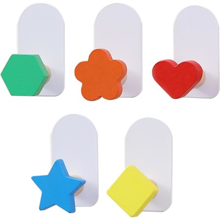 Kleskroker for barn, 5 stk. Kleskrok i tre for barn i dyreformer, selvklebende trekroker veggkrok, kleskrok