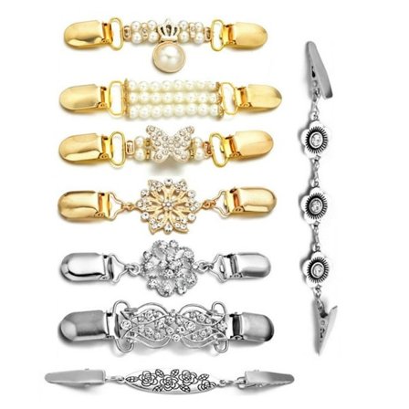8 Stykker Vintage Sweater Clips til Kvinder Piger, Retro Cardigan Clip med Blomster Rhinestone, Krave Clip Tørklæde Clip Skjorte