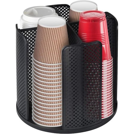 Kaffekopphållare, roterbar hållare för koppar och lock för 5-16oz koppar, 4 fack, kaffekoppsorganisatör för bänkskiva, för restaurang, C