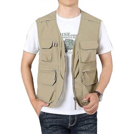 Letvægts udendørs fiske-, rejse- og safari-vest med mange lommer til mænd
