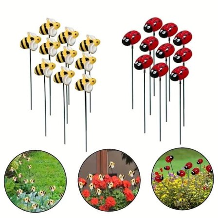 20 stk. bier og marihøner i harpiks – hagedekorasjon og utendørsdekorasjon for blomsterbed