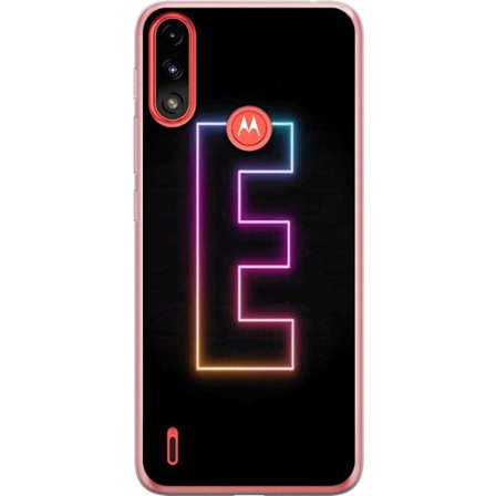 Kompatibel Mobilcover til Motorola Motorola Moto E7 Power Minimalistisk neonbogstav E i lyse farver mod mørk baggrund i moderne og stilren design