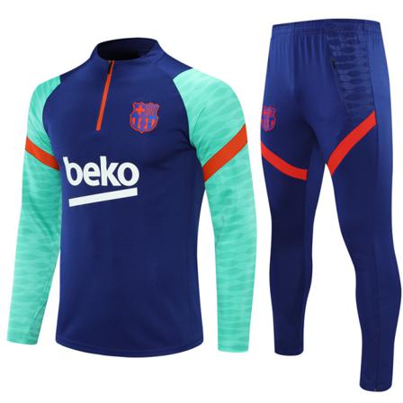 Barcelona Långärmad Fotbollsträningsdräkt För Barn Blue Green Sleeves 10(115-125cm)