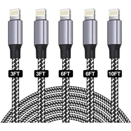 [5-pakkaus 3/3/6/6/10FT] Nopea latauskaapeli nailonpunoksella iPhone 14/13/12/11/Pro/Xs Max/X/8/7/Plus/6S/6/SE/5S Padiin