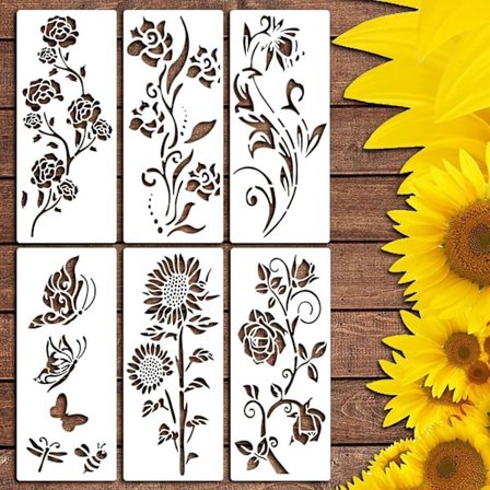 Store Blomster Stenciler til Havehegn, Genanvendelige Malerstenceiler, 6 stk