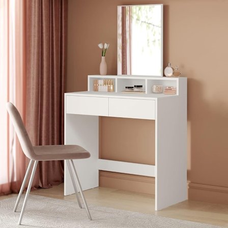 Pukupöytä, jossa on suuri peili, 2 laatikkoa ja 3 lokeroa - Val