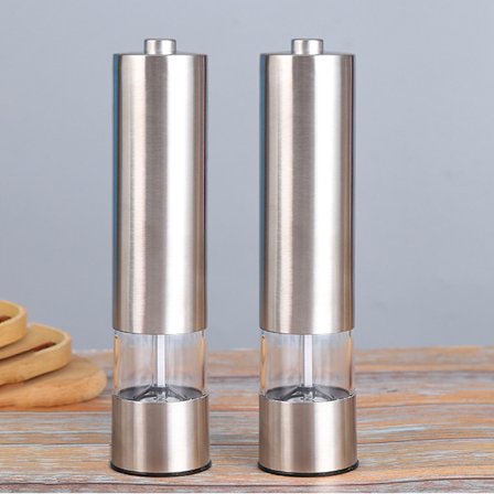 Cooks Professionelle Automatiske Salt- og Peberkværnsæt med Justerbar Slibning, One Touch Button Krydderikværn (Rustfrit Stål)