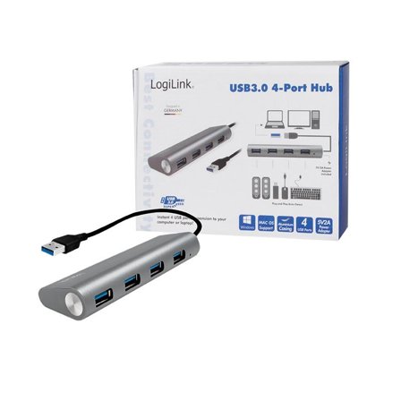 LogiLink - USB 3.0 hub, 4 port with card reader, aluminum casing, silver