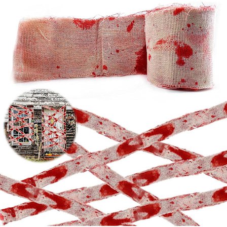 Halloween Fright Tape Bundle, 1 stk. Blodig Haunted House Gauze Creepy Scary Fabric Drape Cloth Room Window Wall Door Cover, Bloody Clings og Caution 