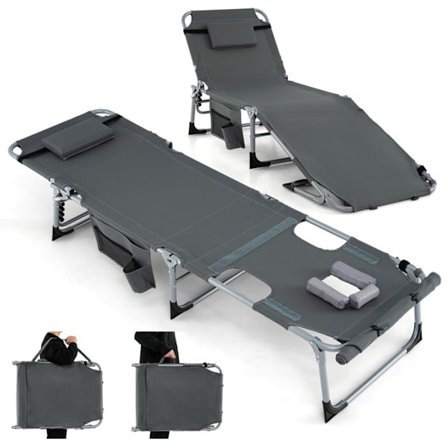 COSTWAY Senge-lænestol med Aftagelig Pude og Ansigtshul, Justerbar Ryg i 5 Positioner, 150 kg, Grå