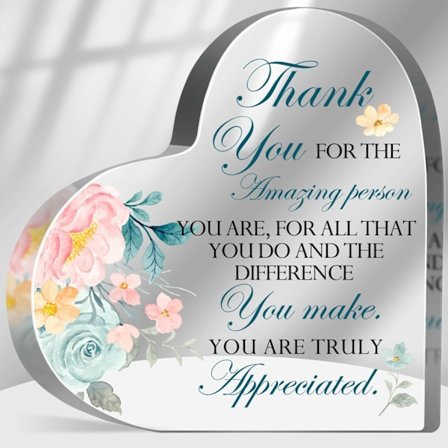 Akryylinen sydämenmuotoinen kiitoskyltti, moderni kiitollisuus- ja inspiraatiokoristeellinen kyltti toimistoon/kodin sisustukseen, lahja 