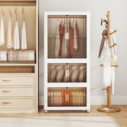 COSTWAY Muovinen Säilytyslaatikkokatos 421 L, Kokoontaitettava laatikko 4 pyörällä, tanko, 10 va hangeria, kahva, magneettinen ovi