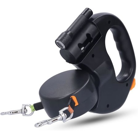 Dobbelt hundekobbel, indtrækkeligt hundekobbel til hunde op til 25 kg/55 lbs, 3M strækbart stærkt nyl