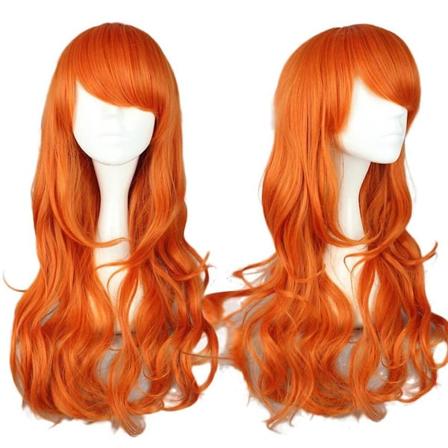 One Piece Nami Cosplay Parykk Halloween Lang Oransje Bølge Side Bangs Anime Tegneserie Kostyme Parykker