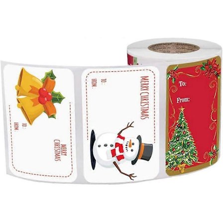 250 stykker julegave-etiketter med selvklebende bakside, selvklebende papiretiketter for gaver, julestikker med 6 forskjellige design