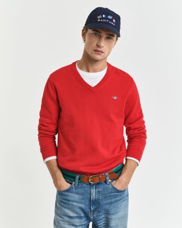 GANT Herren Klassischer V-Neck Pullover aus Baumwolle (XXXL) Rot Rosa