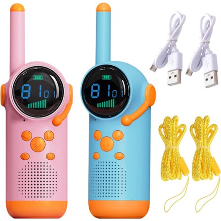 Genopladelig walkie-talkie til børn, børns walkie-talkie stor skærm 8-kanals fjernbetjening, udendørslegetøj til børn i alderen 3-14 år, 2 stk. (Pink 