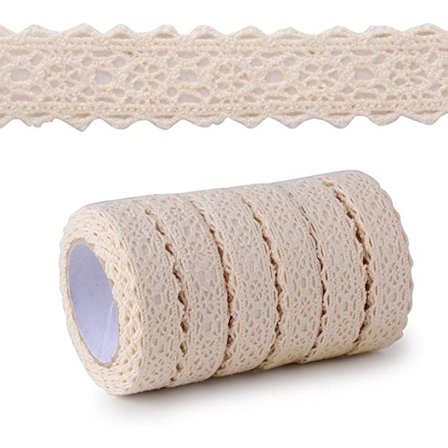 6 kpl 30 m itseliimautuvaa puuvillakangaspitsi nauhaa vintage kukkakuvio