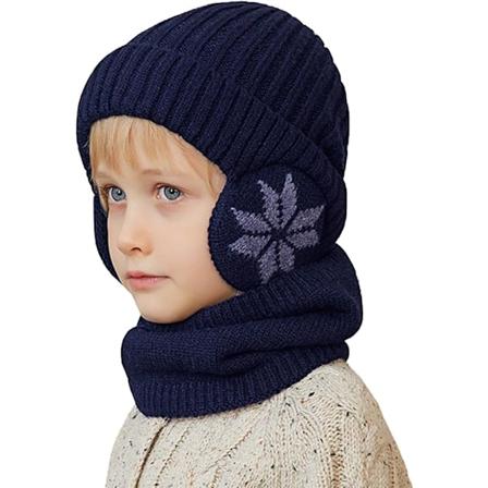 Børne Vinterhue Og Halsklæde Sæt | Strikket Halsklæde Og Beanie Udendørs Sports Sæt - Snefnug Print Elastisk Fortykkelse Udendørs Sportshue Og 