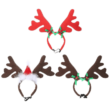 3 stk. Julehundekostume Julehunde Elg Gevir Hårbøjler Hunde Juletilbehør