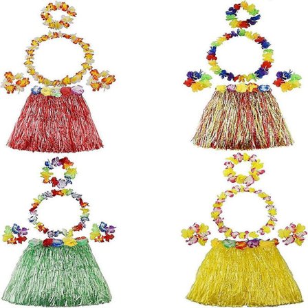 5 stk. Hawaiiansk Hula Græs Nederdel til Piger med Blomsterkostume Sæt til Luau Fest Børn Dans